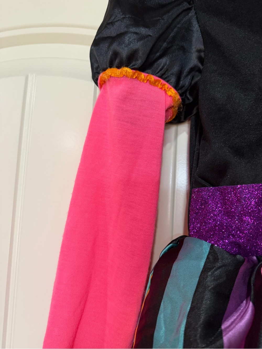 Kids Rainbow Polka Dot Witch Costume Dress - Black with Pink & Teal S(6-6X) - Picture 6 of 9